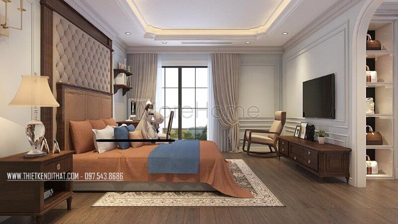 Mẫu giường ngủ gỗ tự nhiên bọc vải màu xám đầy ấn tượng, trẻ trung