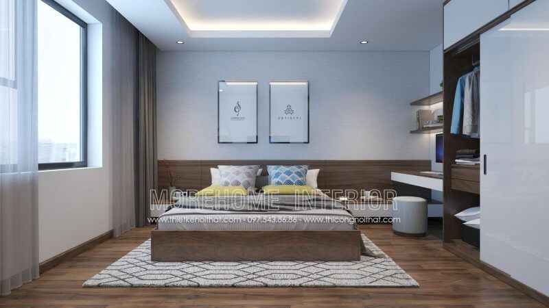 Giường ngủ gỗ công nghiệp với gam màu nâu sẽ tạo nên một không gian phòng ngủ nhà phố ấm áp và đẹp mắt.