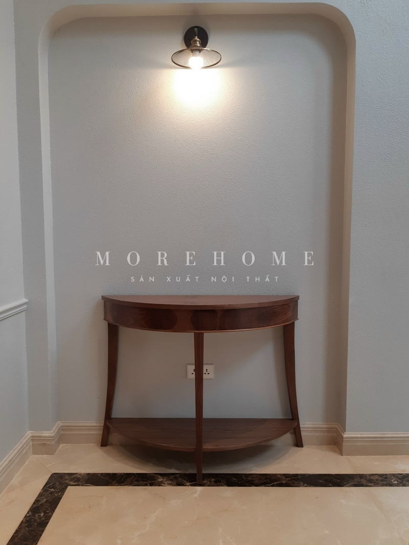 Thi công kệ, bàn console decor gỗ óc chó trang trí thẩm mỹ cho không gian