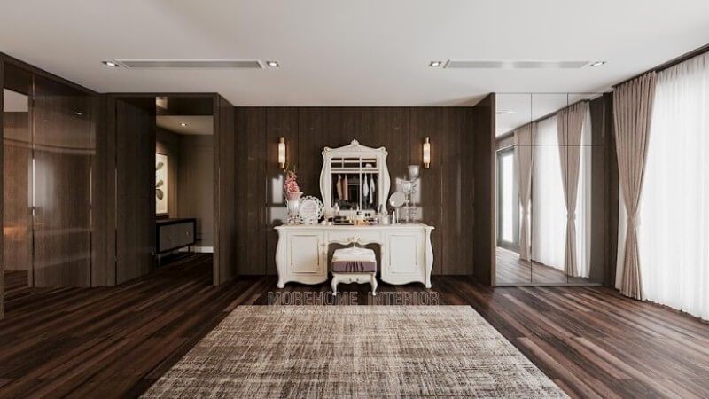 Bộ bàn ghế trang điểm gỗ tự nhiên nhập khẩu cao cấp phong cách tân cổ điển hiện đại đẹp sang trọng cho nhà biệt thự