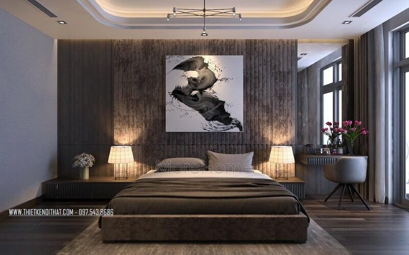 Thiết kế nội thất phòng ngủ master hiện đại, đẹp, sang trọng.