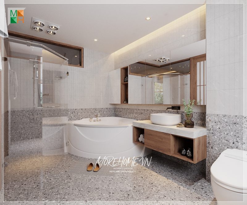 Gương phòng tắm treo tường hình chữ nhật hiện đại giúp gia chủ phản chiếu hình ảnh chuẩn bị chỉnh chu nhất mỗi khi ra ngoài.