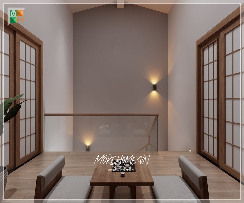 Cầu thang gỗ kính tạo độ mở cho không gian sự thanh thoát nhẹ nhàng cho không gian có diện tích không được quá rộng.