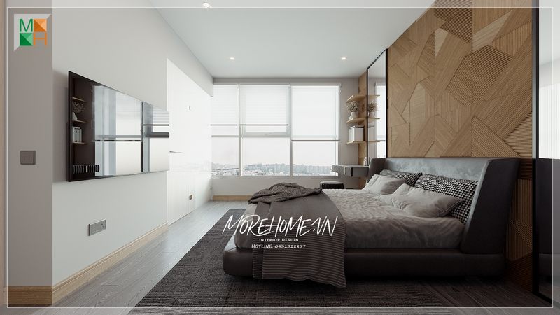 KTS tại Morehome đã thiết kế một mẫu thiết kế phòng ngủ hiện đại cho căn hộ chung cư, đem lại ấn tượng mạnh mẽ.